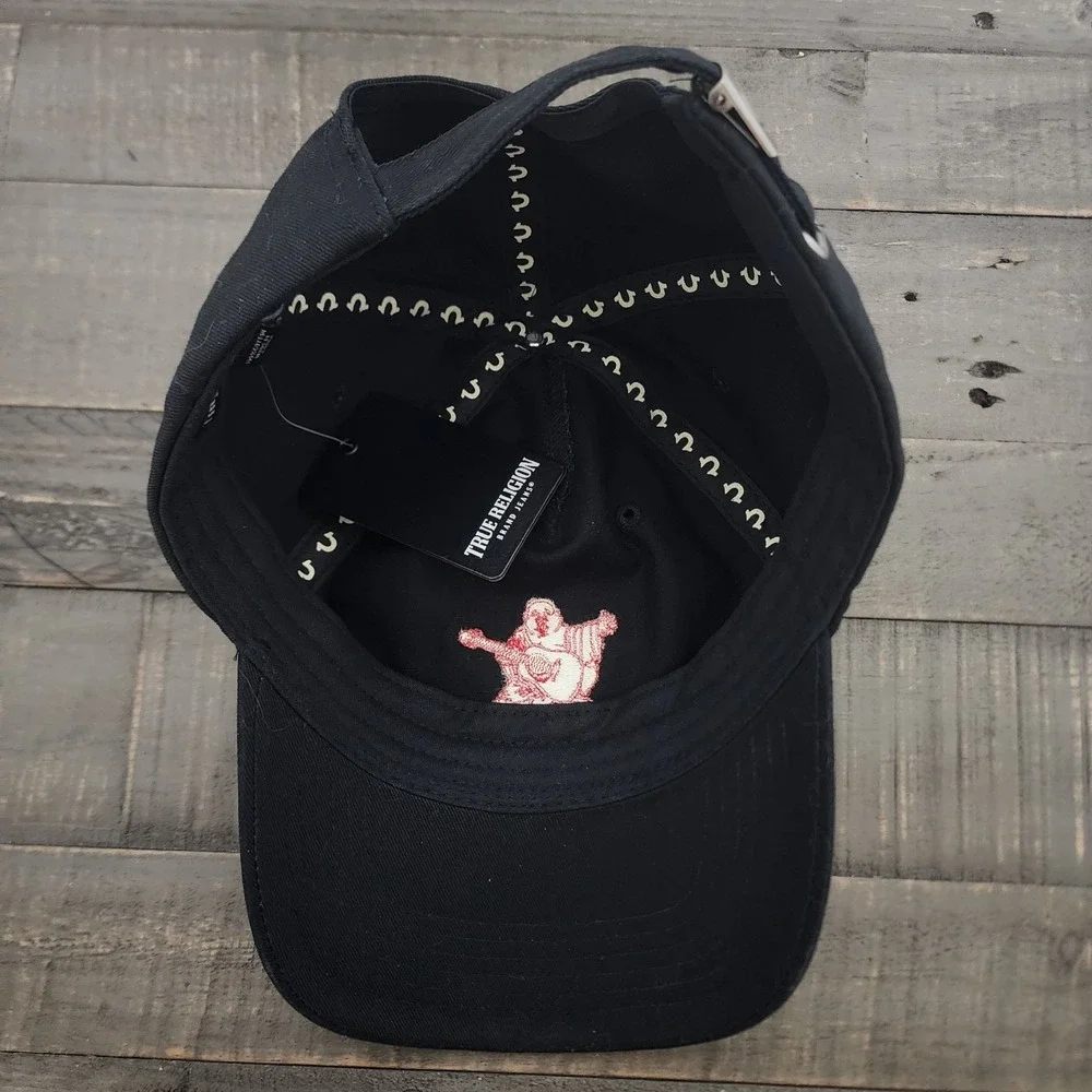 True Religion Brand Jeans Buddha Foil Hat Adult Black Adjustable Buckle Snap Cap